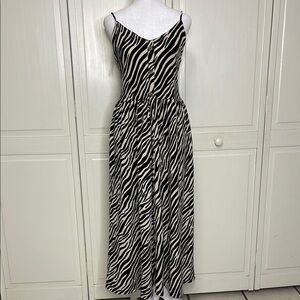 GLO Fashion London Women’s Zebra Print Black and Cream Sundress Sleeveless Sz L